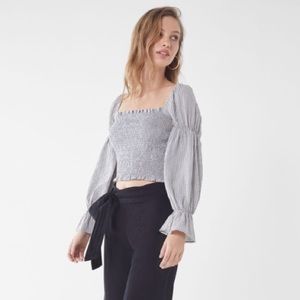 Urban Outfitters Gingham Cinched-Sleeve Blouse